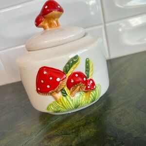Vintage Mushroom Ceramic Jar with Lid retro sugar jar